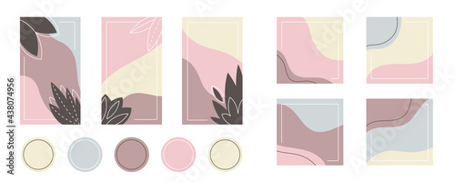 Social media stories, posts, highlights templates set for bloggers. Abstract vector backgrounds. 