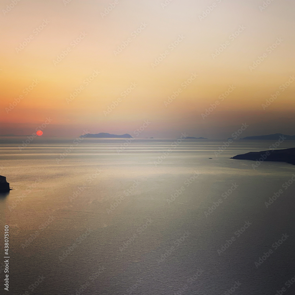 sunset on Santorini, Greece, helicopter view