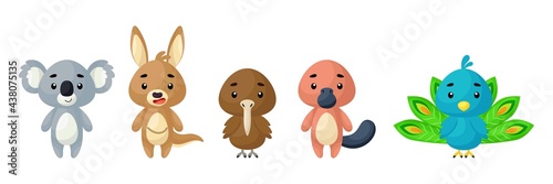 Cute animals set. Collection funny animals characters for kids cards, baby shower, birthday invitation, house interior. Bright colored childish vector illustration.