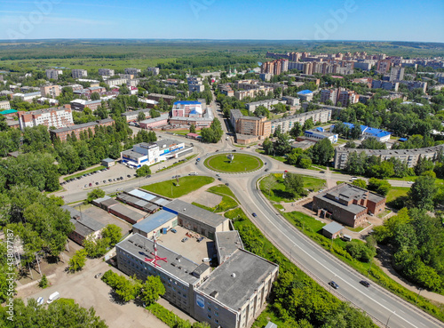 Aerial view of a roundabout (Glazov, Republic of Udmurtia, Russia)