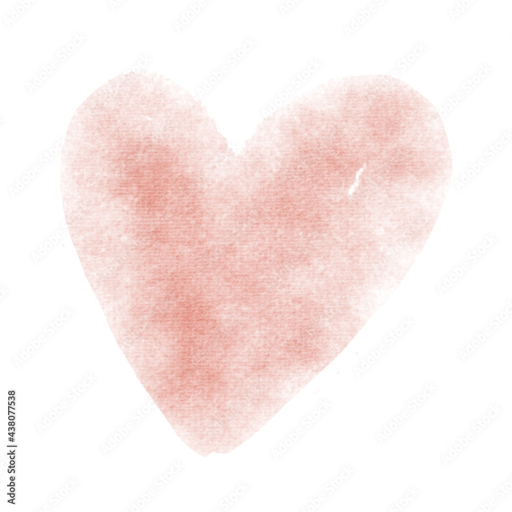 Simple watercolor isolated icon on white background. Cute red heart for decoration or design.