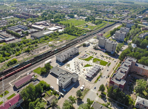 Aerial view of the station square (Glazov, Republic of Udmurtia, Russia)