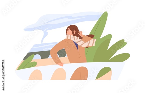 Person looking at impending tornado whirlwind over sea water surface. Cyclone...