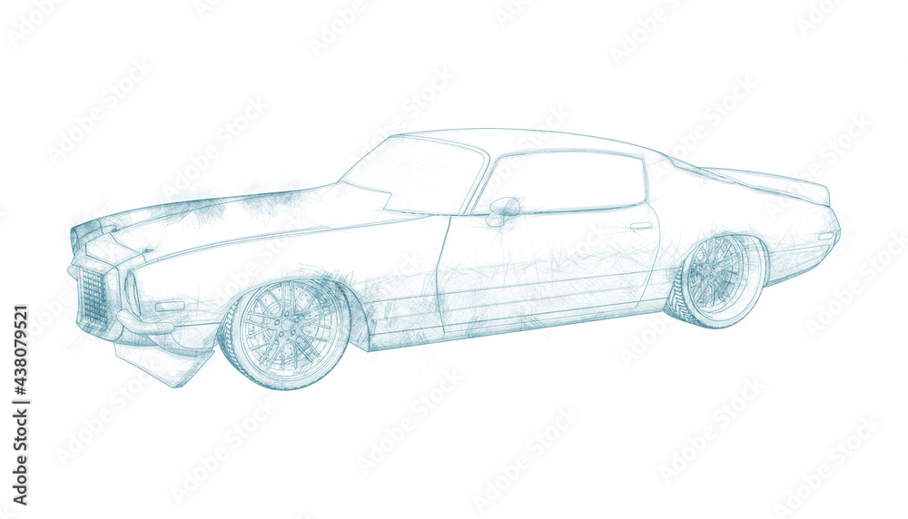 Fototapeta premium Illustration of a Classic American Muscle Car.