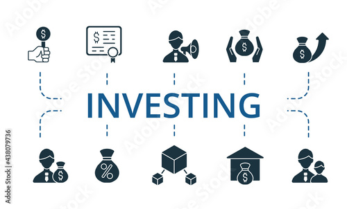 Finance icon set. Contains editable icons investment theme such as active management, bonds, capital growth and more.