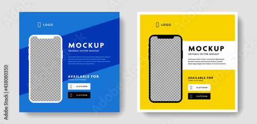 Smartphone mockup social media templates with mobile devices, place for photos, mobile application, app promotion, for developers and seller, for marketing purposes