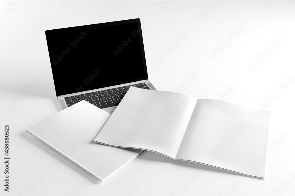Isolated Devices and magazine Mockup - 3d rendering.