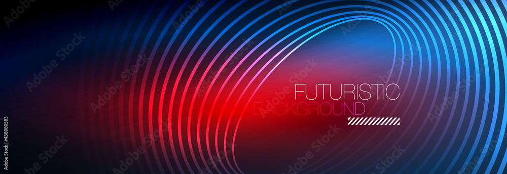 Dark abstract background with glowing neon circles. Trendy layout template for business or technology presentation, internet poster or web brochure cover, wallpaper Dark abstract background with glowing neon circles. Trendy layout template for business or technology presentation, internet poster or web brochure cover, wallpaper