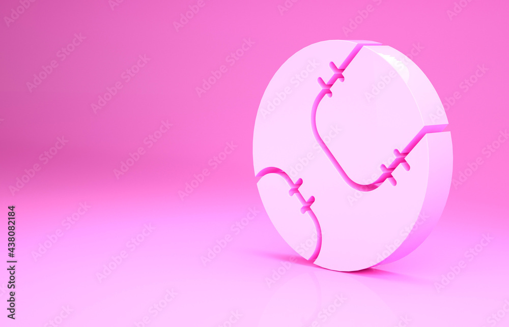 Pink Baseball ball icon isolated on pink background. Minimalism concept. 3d illustration 3D render