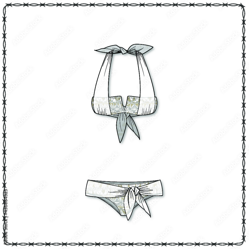 Obraz premium women's lingerie editable fashion flat sketch for creating new designs mockup