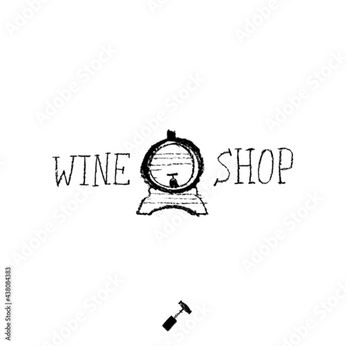 Winery logo template. Vector crayon illustration. Wine-shop icon. Chalkboard texture. Wine list of restaurant. Drawn icon wine barrel for emblem vineyard, biodynamic wines, grape festival, bar sign.