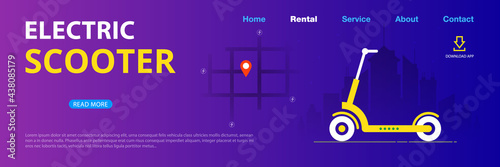 Website template for electric scooter rental, maintenance and repair services. Vector, illustration