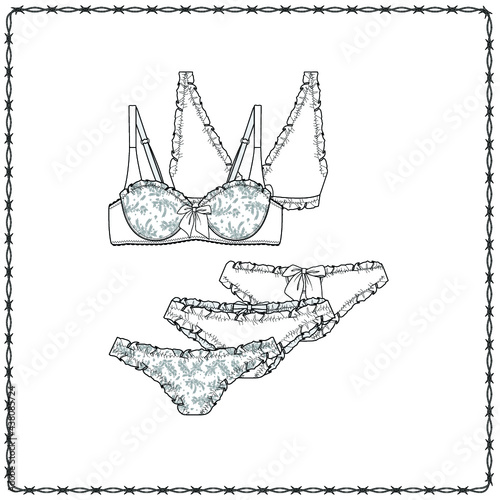 women's lingerie  editable fashion flat sketch for creating new designs mockup