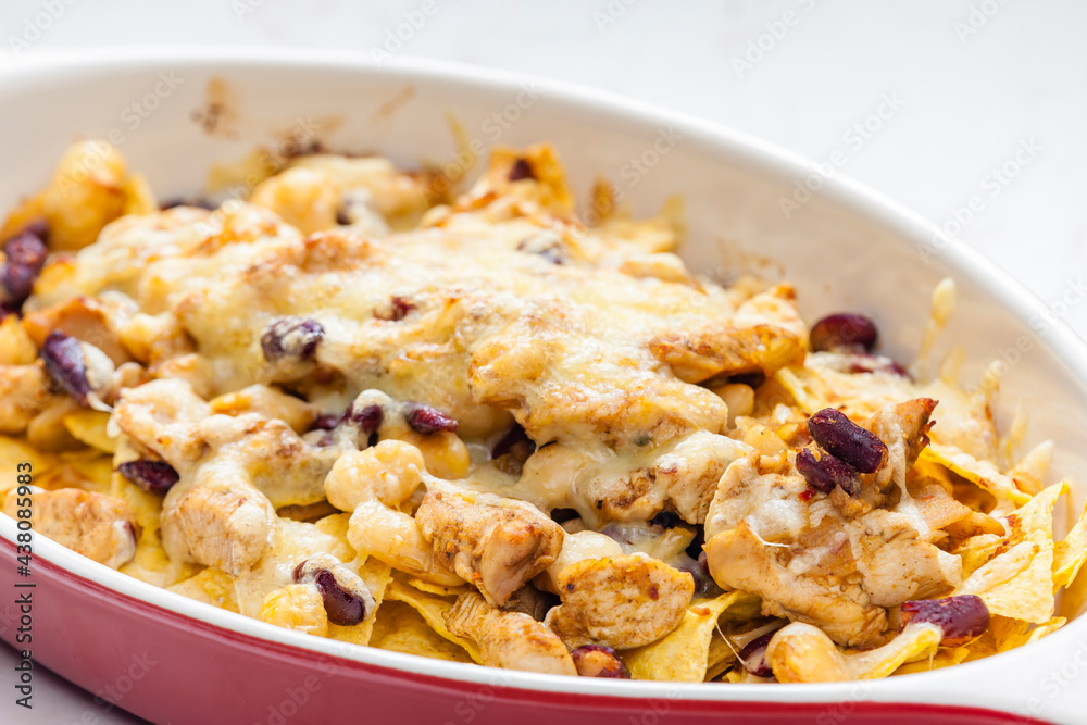 nachos with chicken meat, red beans and cheese nachos with chicken meat, red beans and cheese