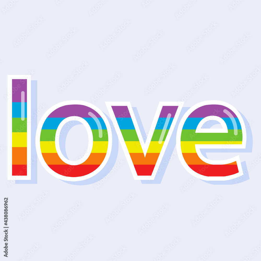 The word love. Rainbow beautiful letters. Sticker of the word love on a light background. The word love. Rainbow beautiful letters. Sticker of the word love on a light background.