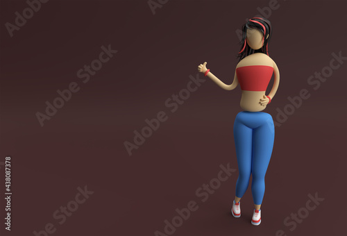 3D Render Cartoon Woman Hand with thumbs Gesture Asking for Lift.