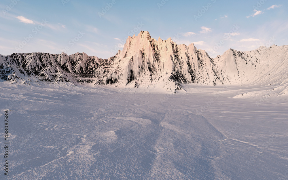 Snowy mountains background, 3d rendering.