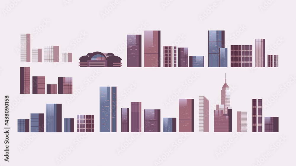 modern architecture city buildings set horizontal isolated