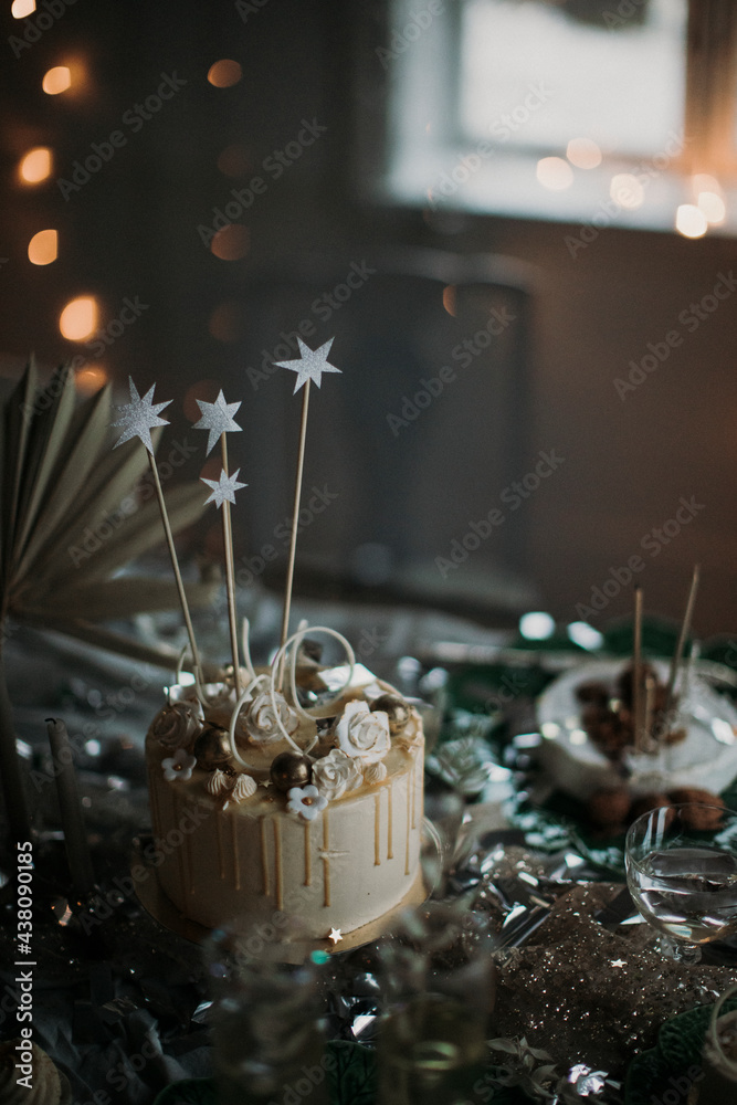 Birthday cake with star decorations Stock Photo | Adobe Stock