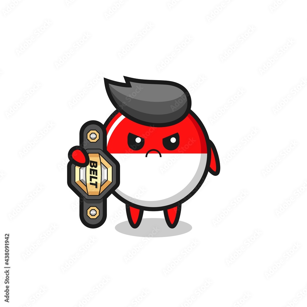indonesia flag badge mascot character as a MMA fighter with the champion belt