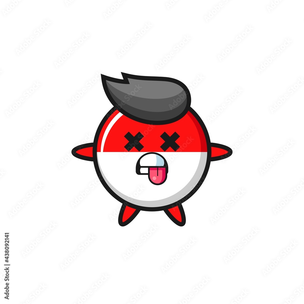 character of the cute indonesia flag badge with dead pose character of the cute indonesia flag badge with dead pose