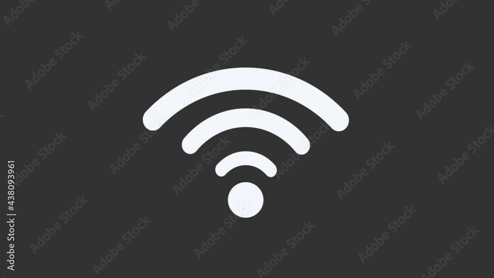 Wifi sign animation on black background. Communication icon symbol. Internet spot.