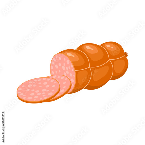 Sliced boiled sausage. Vector illustration cartoon flat icon isolated on white background.
