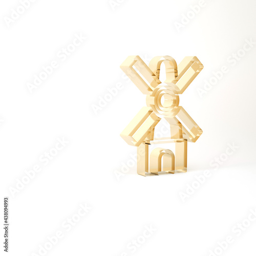 Gold Windmill icon isolated on white background. 3d illustration 3D render