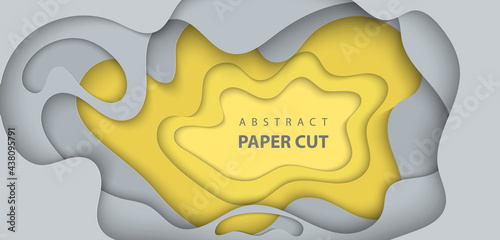 Vector background with grey and yellow color paper cut shapes. 3D abstract paper art style, design layout for business presentations, flyers, posters, prints, decoration, cards, brochure cover.