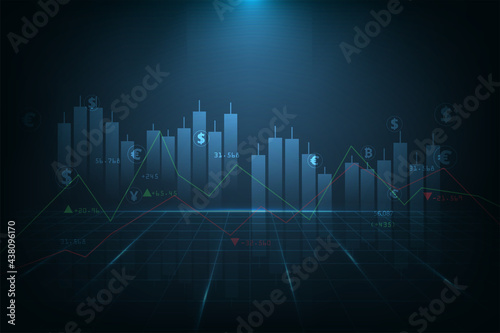 Concept of Trading and Investment.financial stock market graph and Investment on dark blue background. Vector Illustration. FinTech concept. 