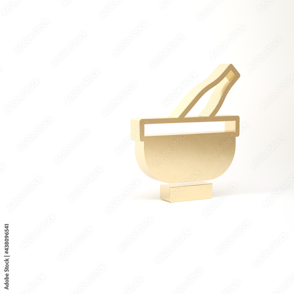 Gold Mortar and pestle icon isolated on white background. 3d illustration 3D render Gold Mortar and pestle icon isolated on white background. 3d illustration 3D render