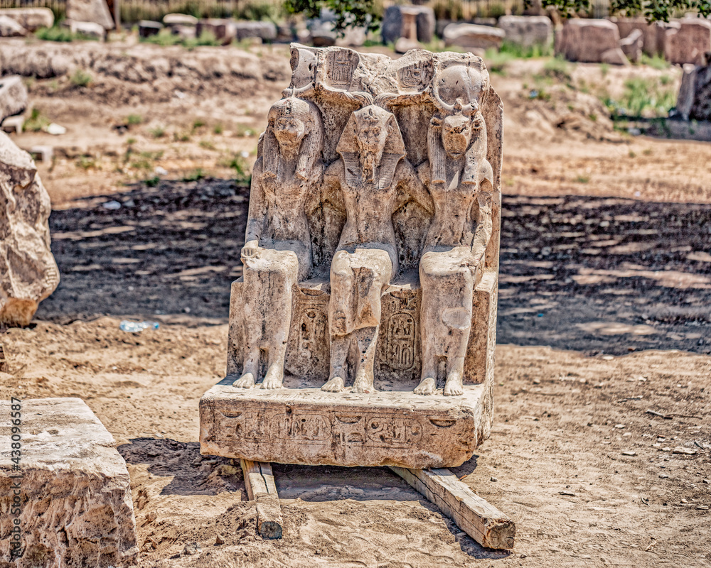 An ancient Egyptian Carving with Ramses II in Memphis Egypt