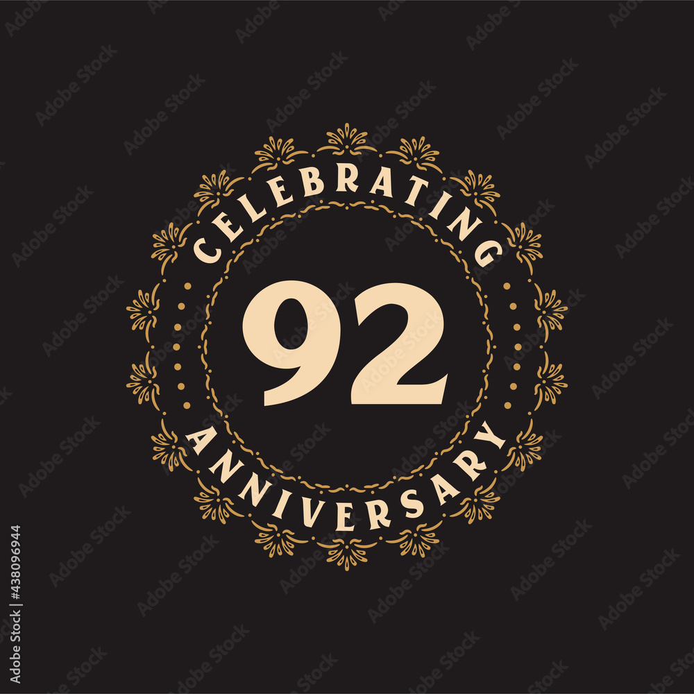 92 anniversary celebration, Greetings card for 92 years anniversary