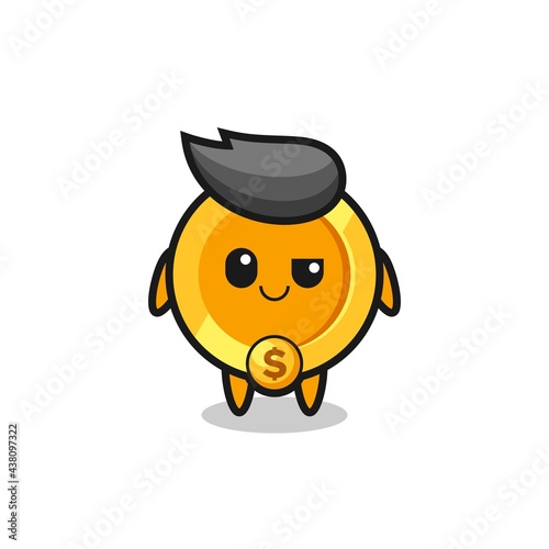 dollar currency coin cartoon with an arrogant expression