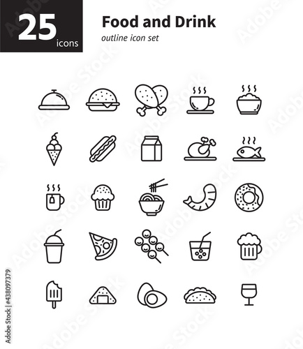 Food and drink outline icon set. Vector and Illustration.