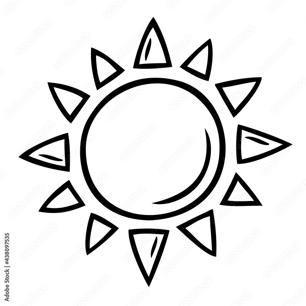 A cute doodle stylized sun. A hand drawn vector illustration Isolated on a white background.  Sun icon in ethnic style. Design for tattoo, astrology, sticker. 