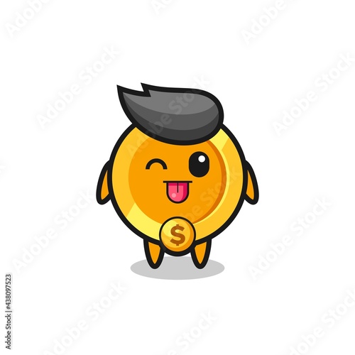 cute dollar currency coin character in sweet expression while sticking out her tongue © heriyusuf