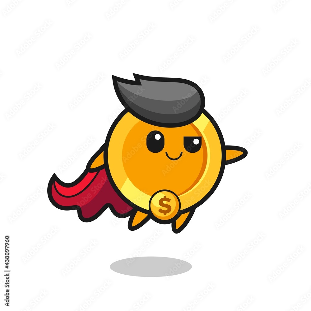 Fototapeta premium cute dollar currency coin superhero character is flying