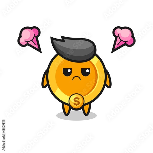 annoyed expression of the cute dollar currency coin cartoon character