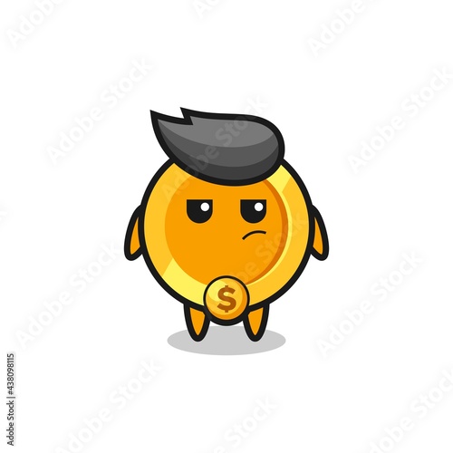 cute dollar currency coin character with suspicious expression