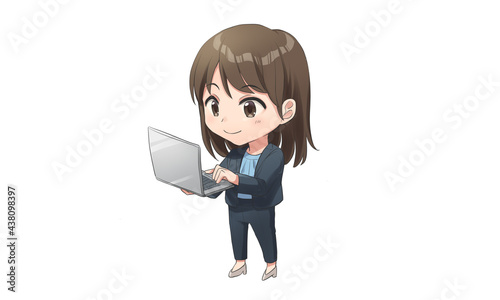 スーツの女性 パソコン woman suits PC anime manga