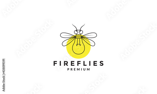 line insect fireflies with bulb lamp logo symbol vector icon illustration graphic design