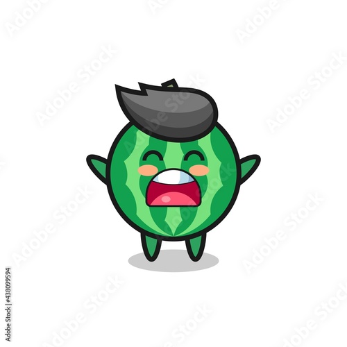 cute watermelon mascot with a yawn expression