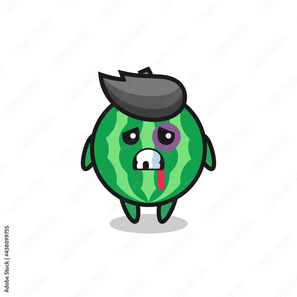 injured watermelon character with a bruised face injured watermelon character with a bruised face