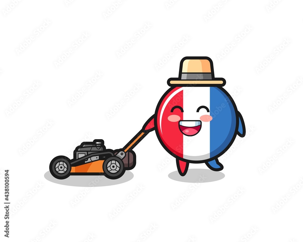 illustration of the france flag badge character using lawn mower
