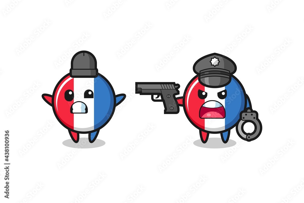 illustration of france flag badge robber with hands up pose caught by police illustration of france flag badge robber with hands up pose caught by police