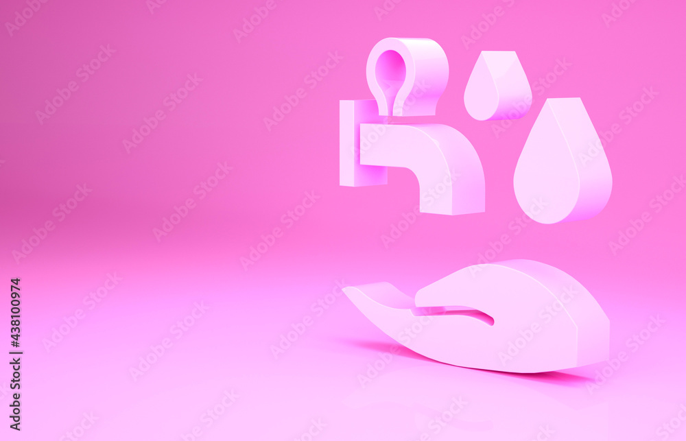 Pink Wudhu icon isolated on pink background. Muslim man doing ablution. Minimalism concept. 3d illustration 3D render