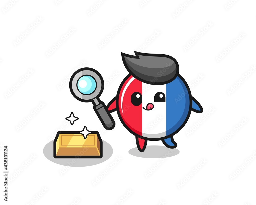 france flag badge character is checking the authenticity of the gold bullion