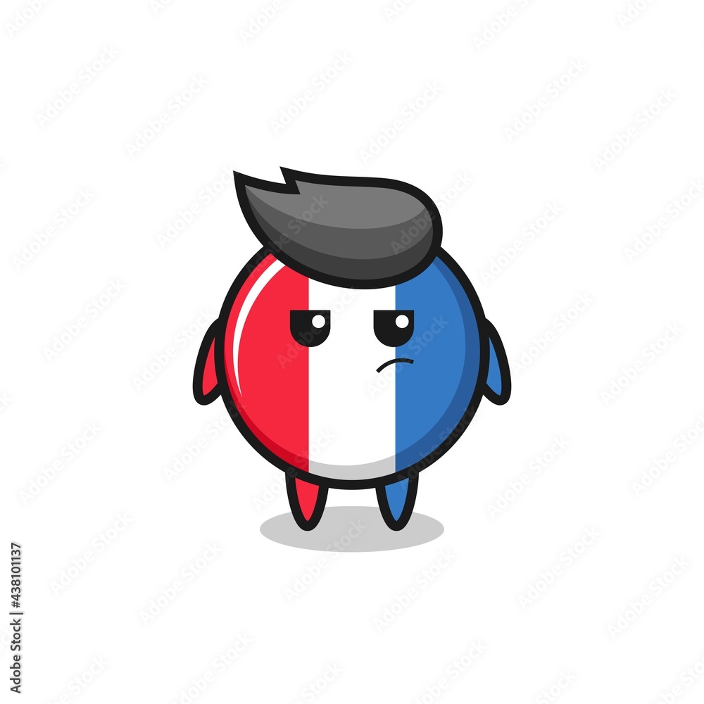 cute france flag badge character with suspicious expression