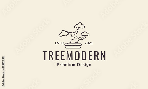 lines vintage plant bonsai logo vector icon illustration design